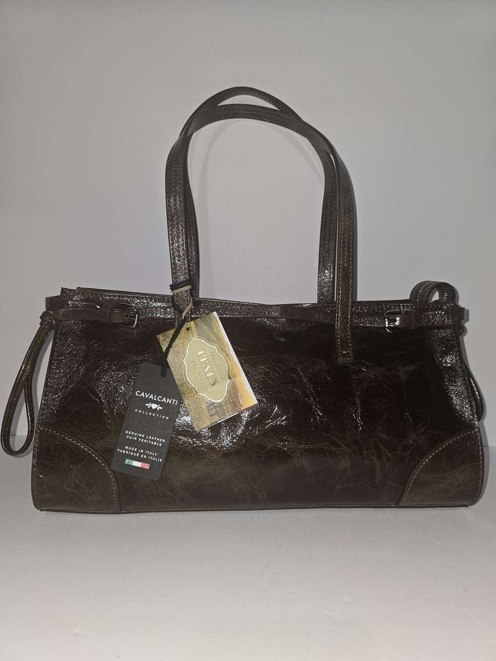 Italian Cavalcanti Dark Brown Leather East West Bag